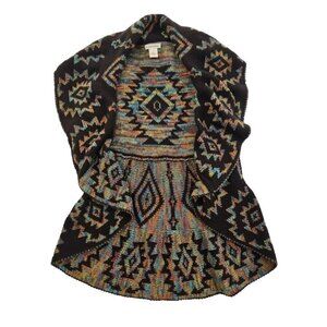 John Paul Richard Open Front Knit Rainbow Cardigan Women's Size XL Peplum EUC